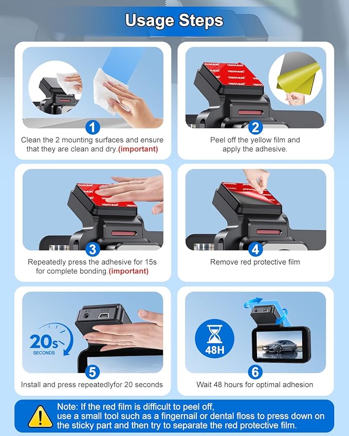 Adhesive Sticky Pads for Dash Cam, 4Pcs Heat Resistant Double-sided Sticker Replacement Fit for Windshield Dashcam Mount, Heavy Duty Car Windscreen Window Glass Square Mounting Tape Glue Strip
