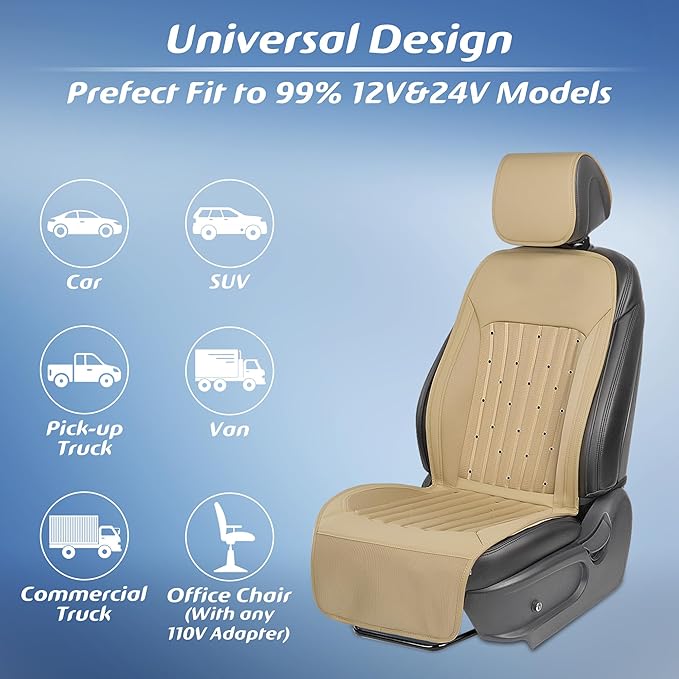 Paffenery 2026 Upgraded Cooling Car Seat Cover Front Seat, 12V-24V Ventilated Cooling Car Seat Cushion, Cooled Seat Cover for Car SUV Truck Universal Fit, Cream Beige