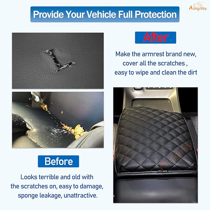 Aunginsy Car Leather Center Console Protector Cover Compatible with Kia Telluride 2020-2026 Center Console Armrest Seat Box Cover Cushion Lid Protector Pad Waterproof Anti-Scratch Interior Accessories