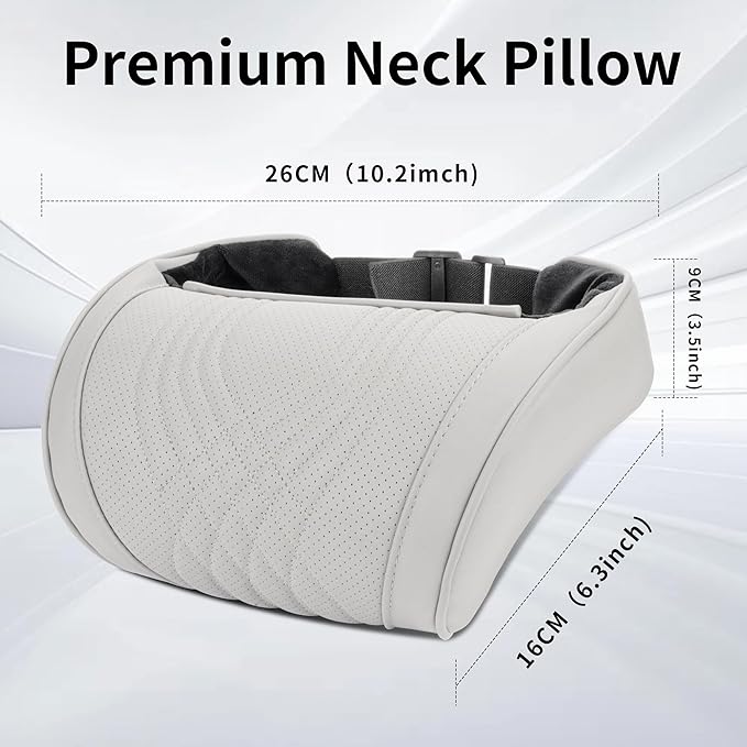 Car Headrest Memory Foam Neck Pillow for Driving with Leather Cover Soft Comfortable Seat Head Pillow Cushion for Most Cars SUV Sedan Home Office Off-White (Beige) (1PC)