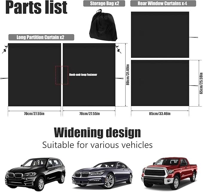 Car Privacy Curtain Universal Car Divider Curtain Between Rear Seat Auto Blackout Curtains Cars Sun Shades Side Window Shades Kit for Travel Camping Nap Sleeping(C)