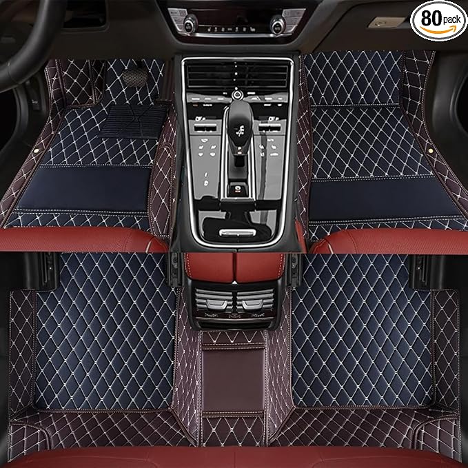 TREGOO All Weather Car Mats Custom Fit Non Slip Floor Mats for 1998-2025 Cars Personalized Leather Protection Pads Suitable for Men Women (Edge Brown, Medium Black Beige)
