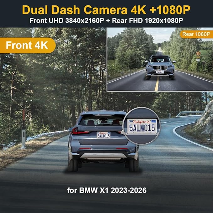 Fitcamx Front 4K+Rear 1080P Dash Cam Adapts for BMW X1 2023-2026 Xdrive28i M35i U11 (HD2-6576), Integrated OEM Look, Dual HD Video, WiFi & APP, Loop Recording, G-Sensor, Easy to Use, 128GB Card