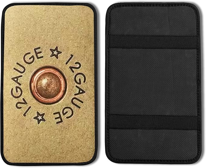 Cool 12 Gauge Vehicle Center Console Armrest Cover Pad,Bullet Car Accessories Soft Middle Console Cushion Pad,Auto Arm Rest Mat Decor Bullets Gifts for Women Men Dad for Most Vehicle SUV Truck