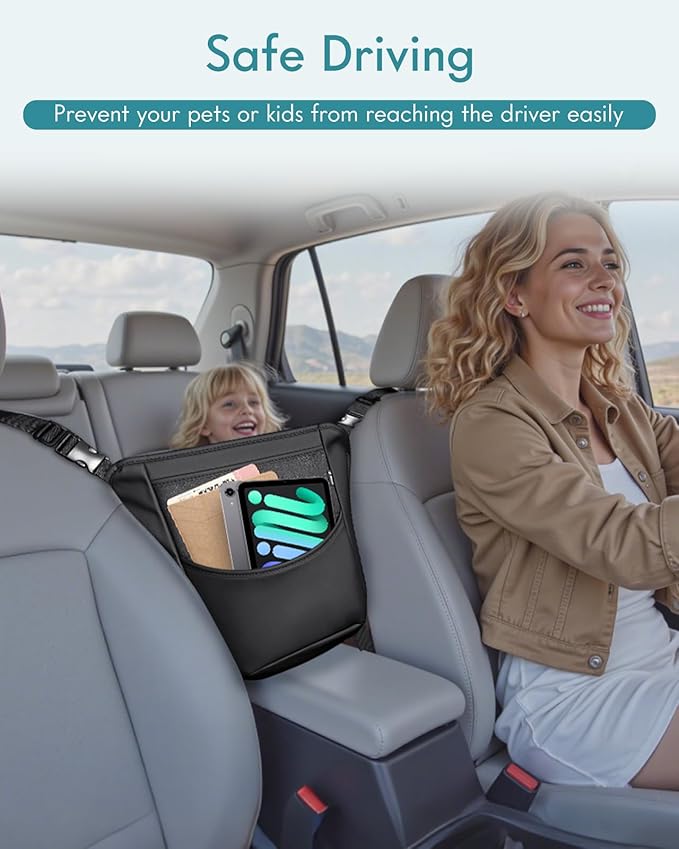FLORICH Hanging Organizer Storage Between Seats, Premium Leather Headrest Hanging Storage Bag Front Seats, Barrier of Backseat Pet Kids