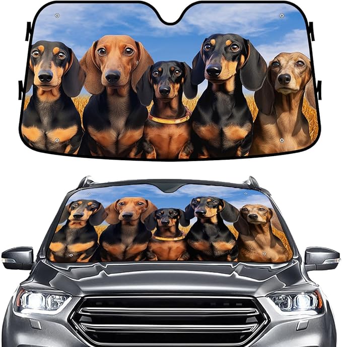 GENANY Cute Dachshund Dog Group Funny Windshield Sun Shade for Car SUV Truck (55x30 Inches), Sun Shade for Front Windows, Protector Blocks UV, Spring Car Decor