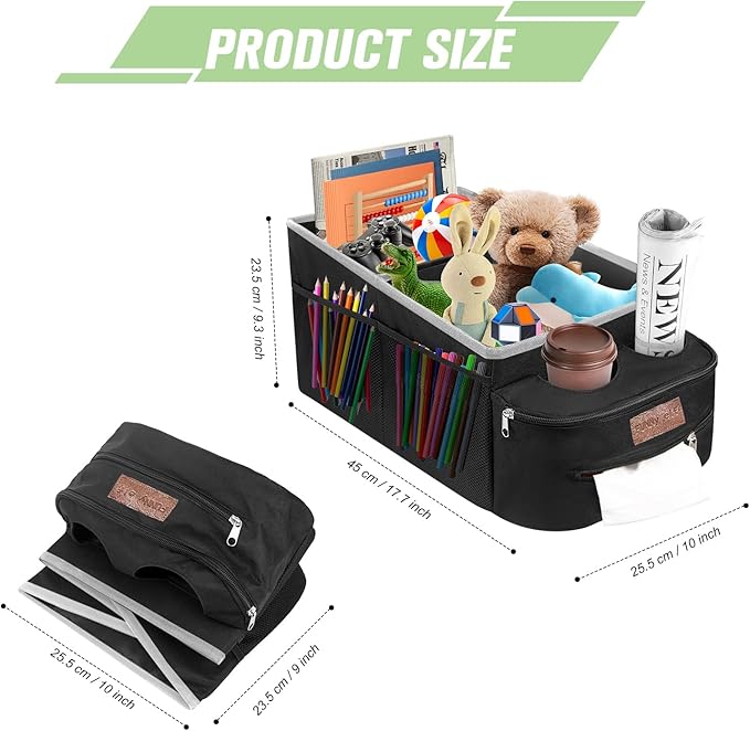 FUNNy elf Car Seat Organizer - Passenger Seat Organizer, Collapsible Car Storage with Partitions & 4 Cup Holders for Front Seat or Back Seat (white)