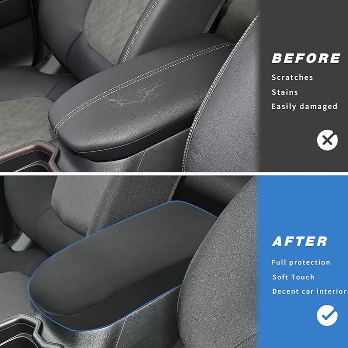 INTGET Center Console Armrest Cover for Toyota RAV4 Accessories 2025 2024 2023 2022 2021 2020 2019 Leather Middle Console Lid Cover Protector Arm Rest Covering Car (Black Neoprene)