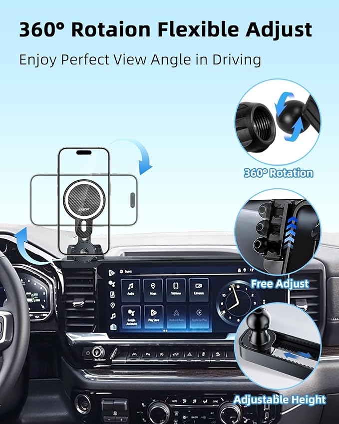 PZK Car Phone Holder for Chevy Silverado 1500/GMC Sierra 1500 2022 2023 2024 2025 2026 Accessories 13.4-Inch Screen Magnetic 15W Fast Wireless Charger Car Phone Mount with 360° Rotating Extension Rod
