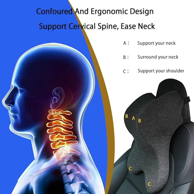 Car Neck Pillow for Driving Gaming Chair Headrest Pillow Office Chair Neck Pillow Ergonomic Design Double Straps Design Suitable for Different Heights