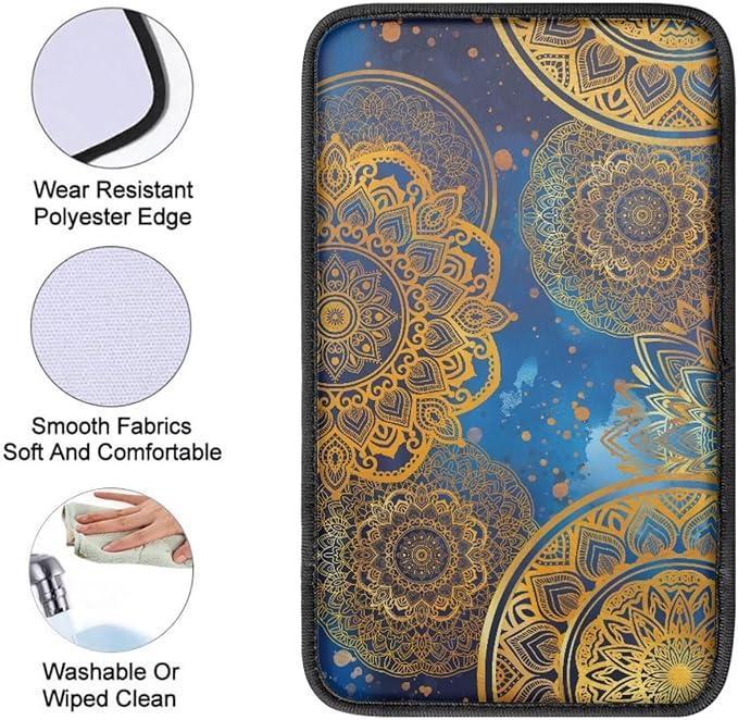 Dreaweet Mandala Print Center Console Armrest Pad Cover Boho Car Accessories Middle Console Cover Anti-Scratch Universal Car Armrest Storage Box Mat