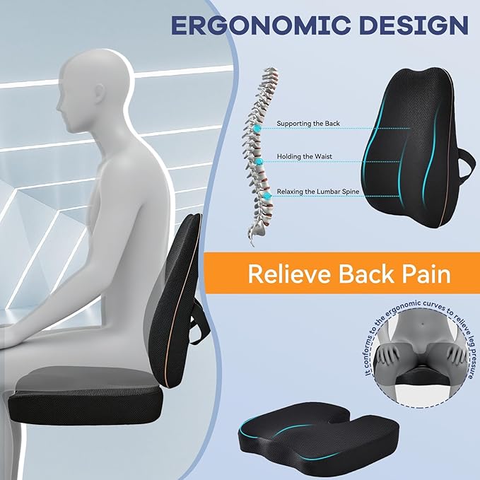 Car Seat Cushion,Lumbar Support Pillow for Office Chair – 3D Breathable Mesh Memory Foam Pad,Non-Slip Truck Seat Cushion with Adjustable Strap, Lower Back Support for Car, Office, Gaming Chair, Black