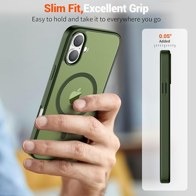 SUPFINE Magnetic for iPhone 16 Plus Case (Compatible with MagSafe) (Military Grade Drop Protection) Slim Translucent Matte Shockproof with Anti-Fingerprint Phone Case,Cangling Green