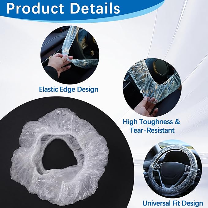 200PCS Disposable Steering Wheel Covers, Elastic Universal Plastic Steering Wheel Protector for Automotive Car Interior Accessories