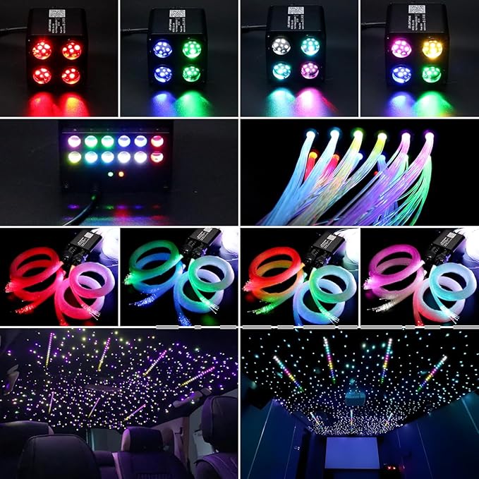 AKEPO 36W 4 Color Twinkle Fiber Optic Starlights Headliner Lights Kit, Optical Fibers Music Sync Bluetooth APP Control Starlight Kit, 2000pcs*13.1ft +240pcs Colorful Shooting Star