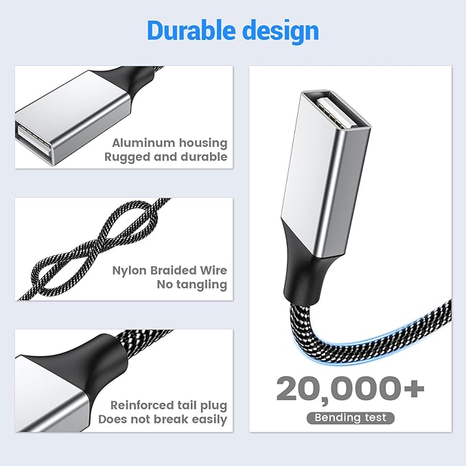 MOGOOD 3 in 1 USB Splitter Cable 1m, 1 Male to 3 Female USB2.0 Adapter, USB Extension Cable for Charging/Data Transfer/Laptop/Mac