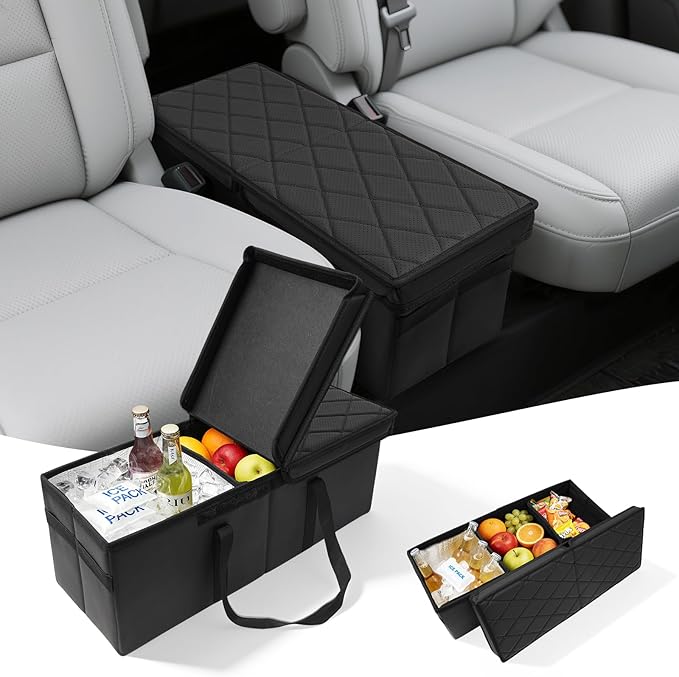 Car Seat Organizer for Kia Telluride 2020-2026 w/Built-In Cooler Bag, Telluride Second Car Console Organizer w/Non-Slip Strips, Foldable Backseat Organize for Dog Toys Kids Snacks Travel Storage Box