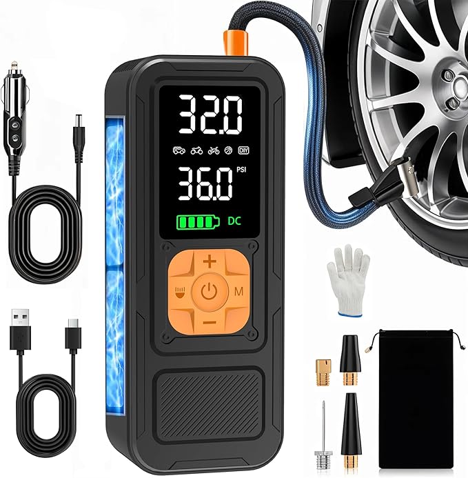 Y34 Tire Inflator Portable Air Compressor,4X Faster Inflation,6000mAh Cordless/12V DC 150PSI Air Pump for Car Tires with Digital Pressure Gauge/LED Light for Car,Motorcycle,Bike,Ball