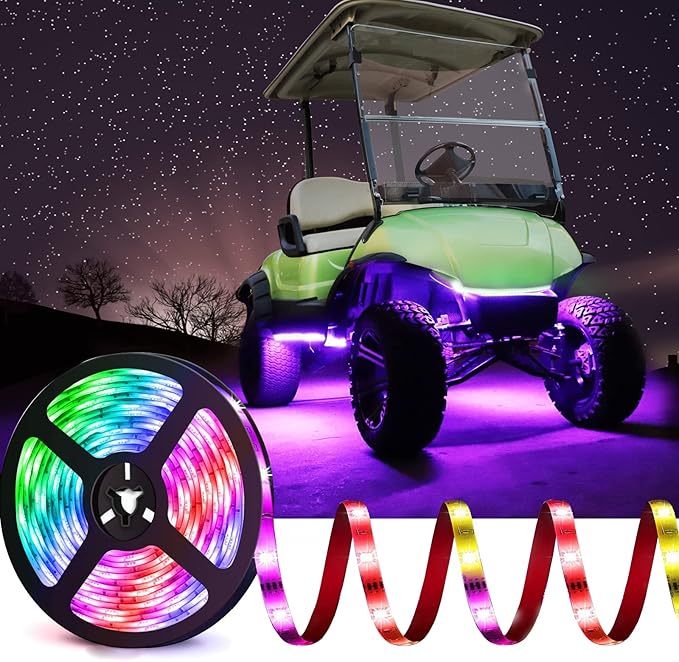 Roykaw Golf Cart Underglow LED Lights Strip Kit Underbody Neon Lighting Standard Million Color LED Compatible with EZGO, Club Car, Yamaha, ATV, UTV - Waterproof