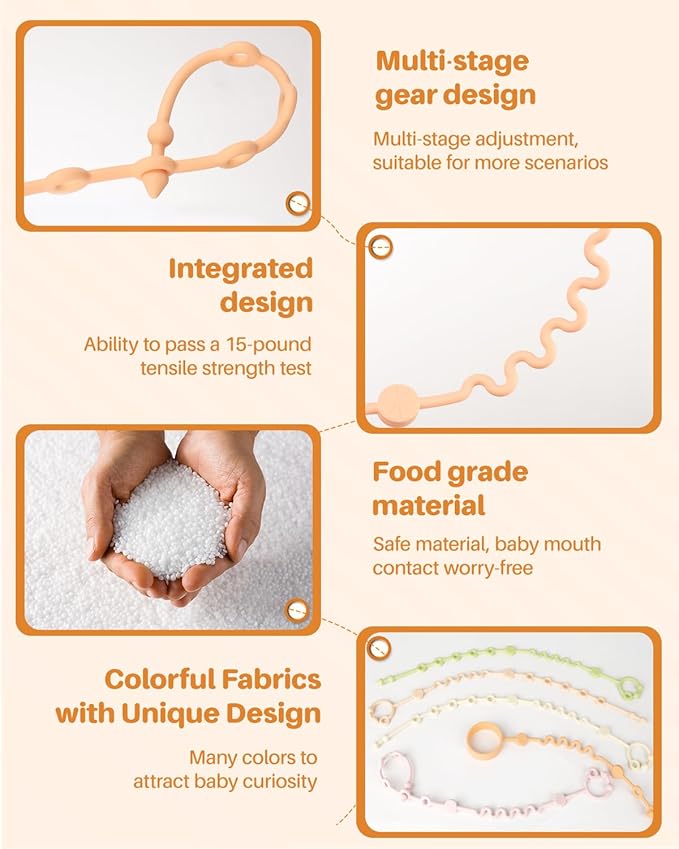 LittleHugs Toy Straps for Baby, 5pcs Adjustable Toy Holder for Stroller Accessories, Silicone Tether Pacifier Clip, No Throw Travel Essential Leash for High Chair, Car Seat (5 Pack Macaron)