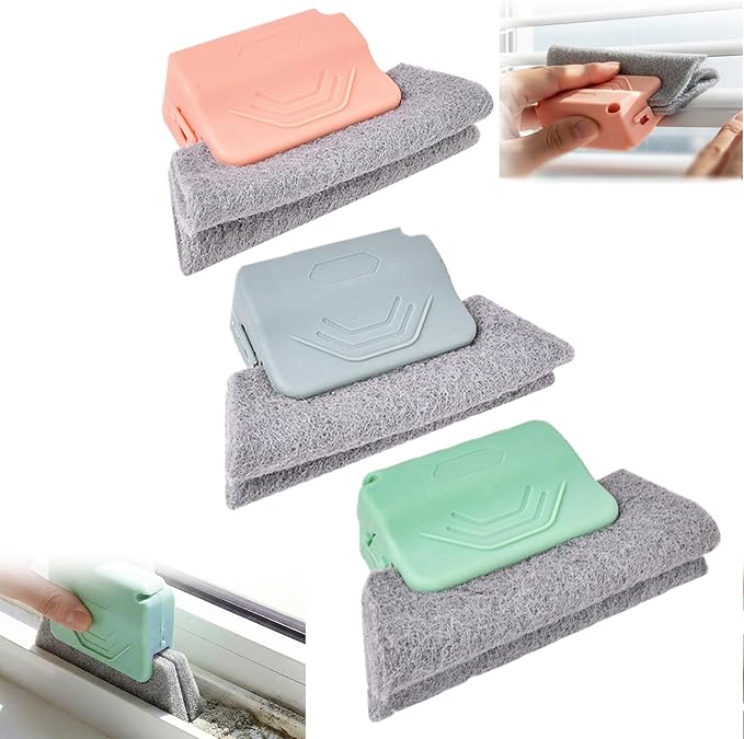 Magic Window Track Cleaner, Window Groove Cleaning Brush Tools Set, Cleaner Brushes for Window lides Gaps Tile Lines Shutter Slats Car Vents & Narrow Gaps (3PC Colorful)