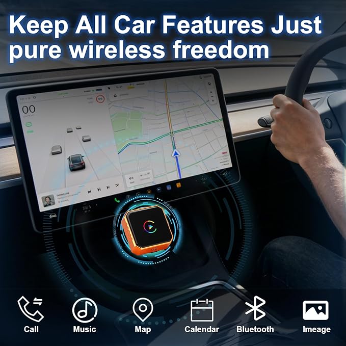 Mini Wireless for Carplay Adapter for iPhone & Android Auto, USB Plug & Play, Zero Delay Wireless 2 in 1 Adapter, Bluetooth Wi-Fi Pairing Allows for Easy Access to Navigation, Voice Control Etc