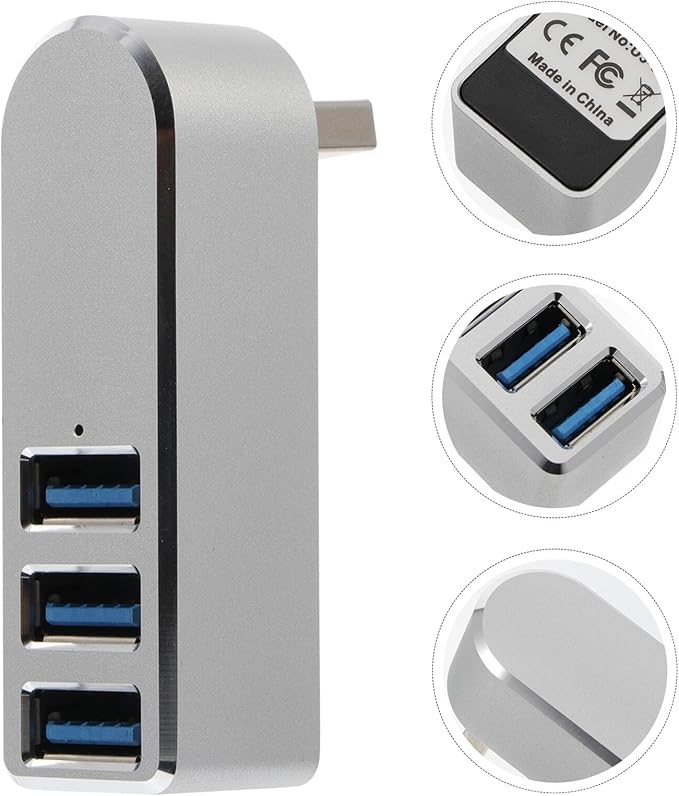 SEWACC Rotatable USB Hub Aluminum Alloy Expander for Phone Laptop Computer Accessories with Angle Wide Compatibility for USB Drive Keyboard Mouse Camera
