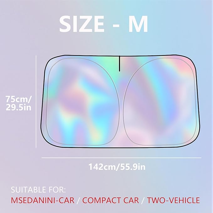 Sunshade Car Front Windshield Laser Titanium Silver Sun Shade Iridescent Cars Sunshade Foldable Sun Shield Cover Block UV Rays, Car Light Blocking Curtain Suitable for Most Cars Medium 55.9 x 29 in