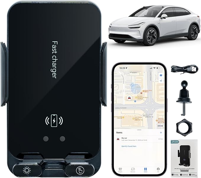 Car Mount Wireless Charger 15W Fast Charging Compatible with iPhone, Find My Supported MFi Certified Anti-Lost Air Vent Holder with Auto-Sensing & 360° Rotation