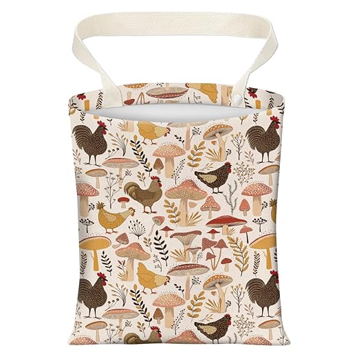 Cute Car Trash Can, Hanging Canvas Car Back Seat Organizer and Storage Bag, Funny Car Trash Bag For Travelling, Outdoor Cute Brown Mushroom Chicken