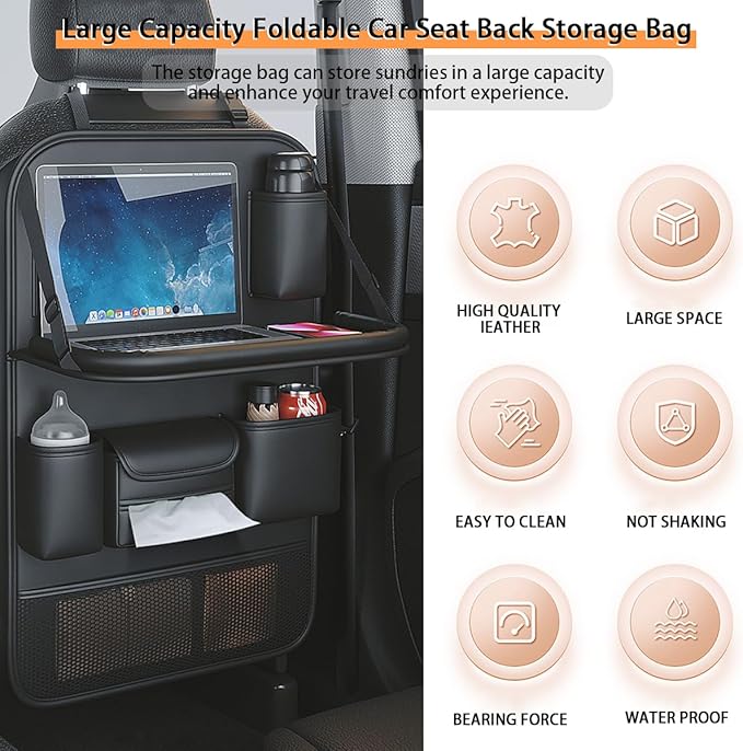 Popular Items Rear Seat Organizer, Premium Waterproof PU Leather Car Seat Back Pocket with Stain Proof iPad Storage, Black