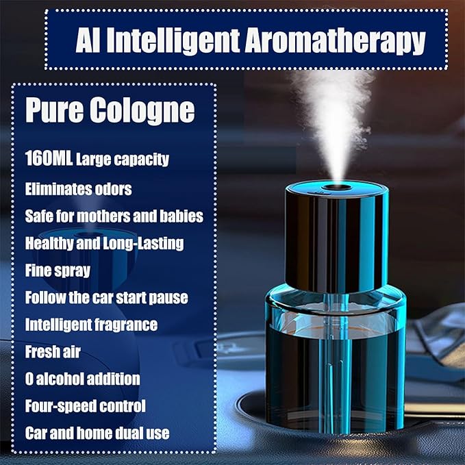 Intelligent Aromatherapy Machine,Car Air Freshener,Car Diffuser Refill,Fine Spray/Fillable/Four-Gear Adjustment/Vibration Sensing/On-Off/160ML Large Capacity Long-Lasting Fragrance(Cologne Fragrance)