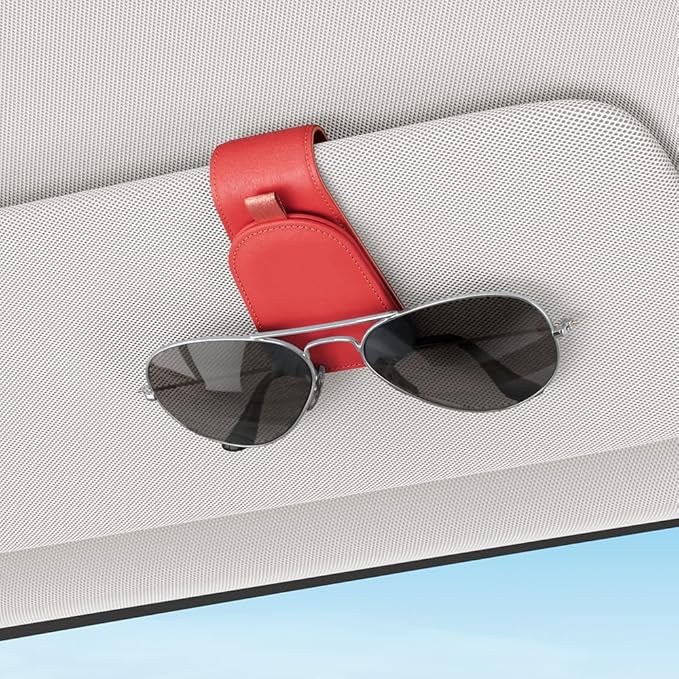 Sotfamily Sunglass Holder for Car Visor, Suede Cloth Magnetic Sunglass Organizer for Car Accessories, 2 Packs, Red