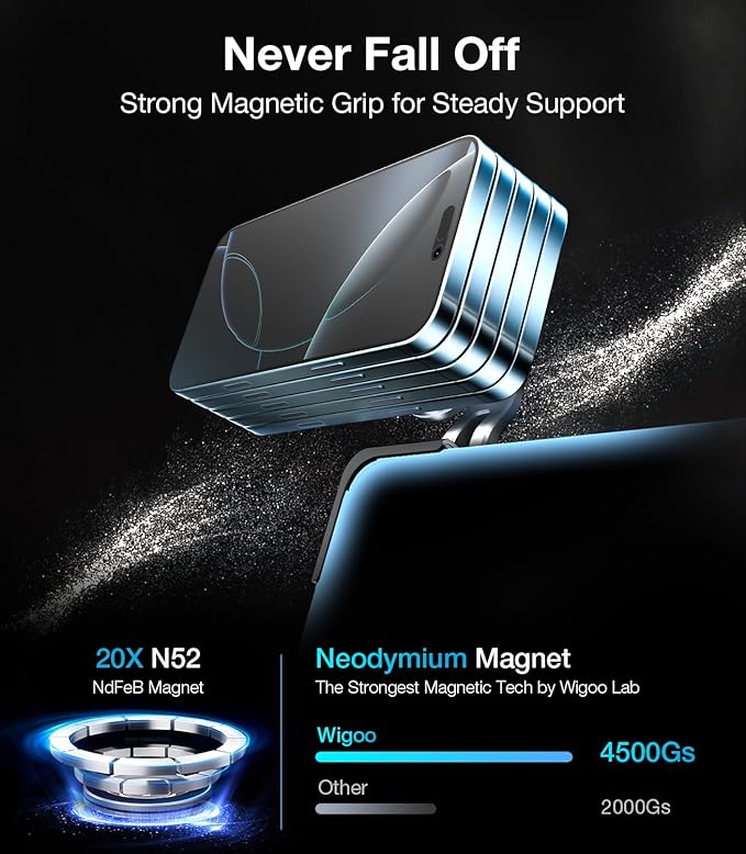 Wigoo Magnetic Phone Mount for Tesla Model 3/Y/S/X Accessories, 【Strongest Magnet & No Blocking View】 Screen Side Magnetic Holder for Magsafe iPhone 17-12 & Android - Clamp (No Glue)