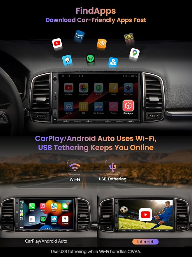 ATOTO A5 7" Android Double Din Car Stereo with Backup Camera, Wireless CarPlay& Android Auto Touch Screen, WiFi/Bluetooth/USB,24 Band EQ DSP, FM/TF, MirrorLink, 2+32G, Gemini&ChatGPT AI, GPS Tracking