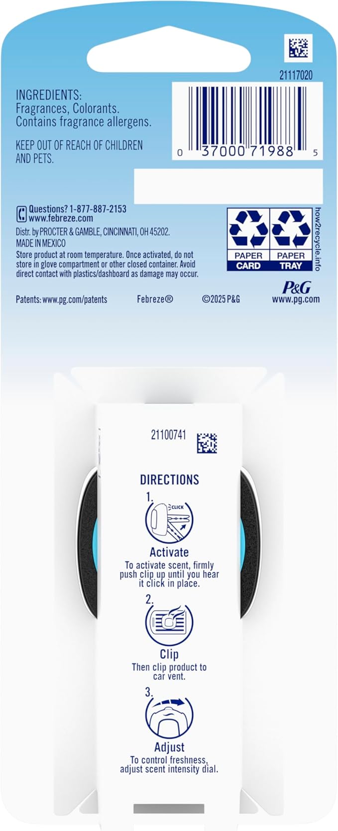 Febreze AUTO Air Freshener, Odor-Fighting Automotive Vent Clip, Evening Woods Scent, 8 Count