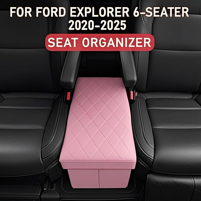 Seat Aisle Storage Box for Ford Explorer 6-Passenger Models – Organizer Rear Seats Passage – Foldable, Easy Installation, for Ford Explorer ST XLT Accessories 2020 to 2025 (Pink)