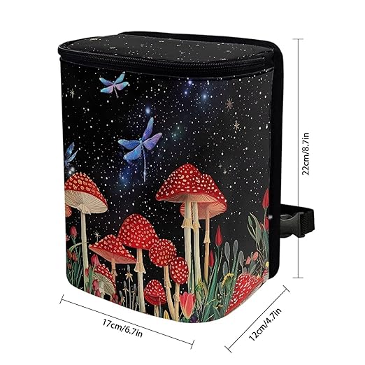 Mushroom Dragonfly Car Trash Can Auto Garbage Bag Car Trash Can with Lid Leak-Proof Car Storage Bag Garbage Bag Hanging for Headrest Portable Car Backseat Organizer