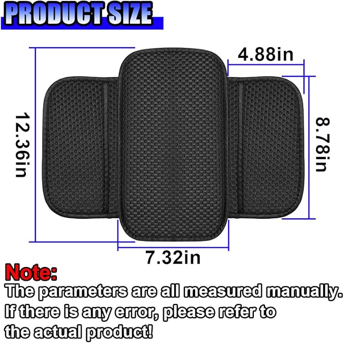 Car Center Console Cover, Cooling Auto Armrest Cushion Pad with 2 Storage Bags, Breathable Elbow Pillow Middle Console Protector, Universal Vehicle Interior Accessories (Black)