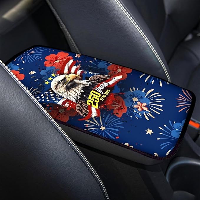 Dreaweet 250 Years Patriotic Eagle Center Console Cover Universal Middle Console Covers for SUV Truck Scratch & Wear Resistant Car Armrest Storage Box Mat Protector