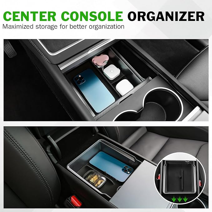 9PCS Center Console Organizer Set for Tesla Model Y Juniper 2026, Console Storage Tray Kit with Anti-Slip Wireless Charging Pad, Armrest Organizer & Cup Holder Insert (Not for Standard)