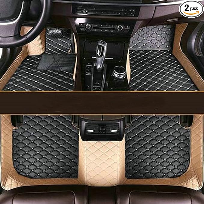 Custom Making Car Floor Mats Compatible with Audi BMW Mercedes-Benz Toyota Lexus Honda Infiniti Nissan Hyundai Kia All Models 2005-2023 (Beige and Black White)