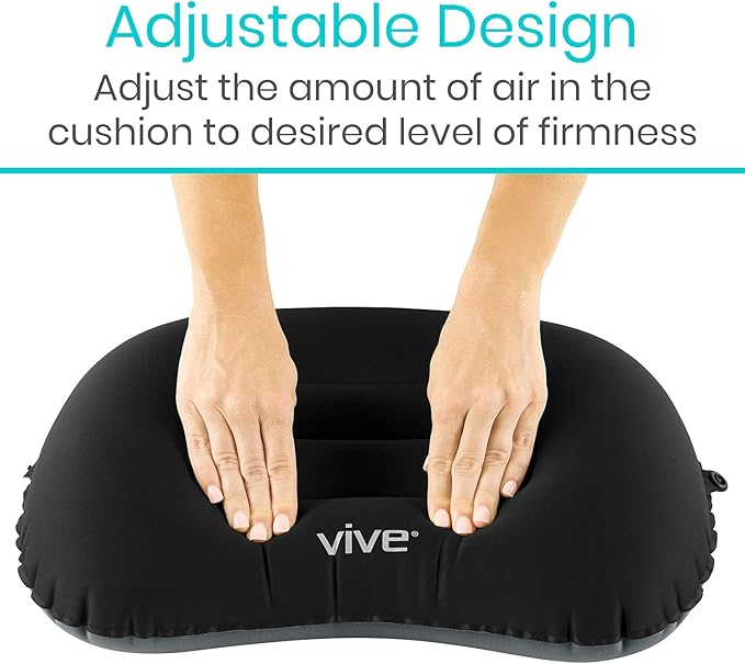 Vive Inflatable Lumbar Pillow - Cushion for Airplane Seat Travel Support - Lower Back Cushion for Car, Office Chair - Adjustable Firm Air Neck Pain, Sciatica Relief - Compact Portable Camping Headrest