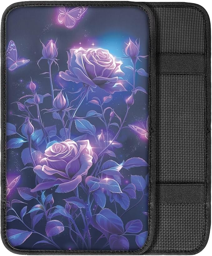 Dreaweet Purple Rose Center Console Armrest Pad Cover Car Accessories Soft Comfort Arm Rest Cover Pad Universal Middle Console Covers for Cars SUV Truck Sedan