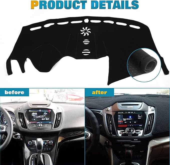 x xotic tech Center Console Dashboard Mat Pre-Cut Non-Slip Sunshield Sun Glare Protector Dash Carpet Pad Black Cover Compatible with Ford Escape 2014-2019