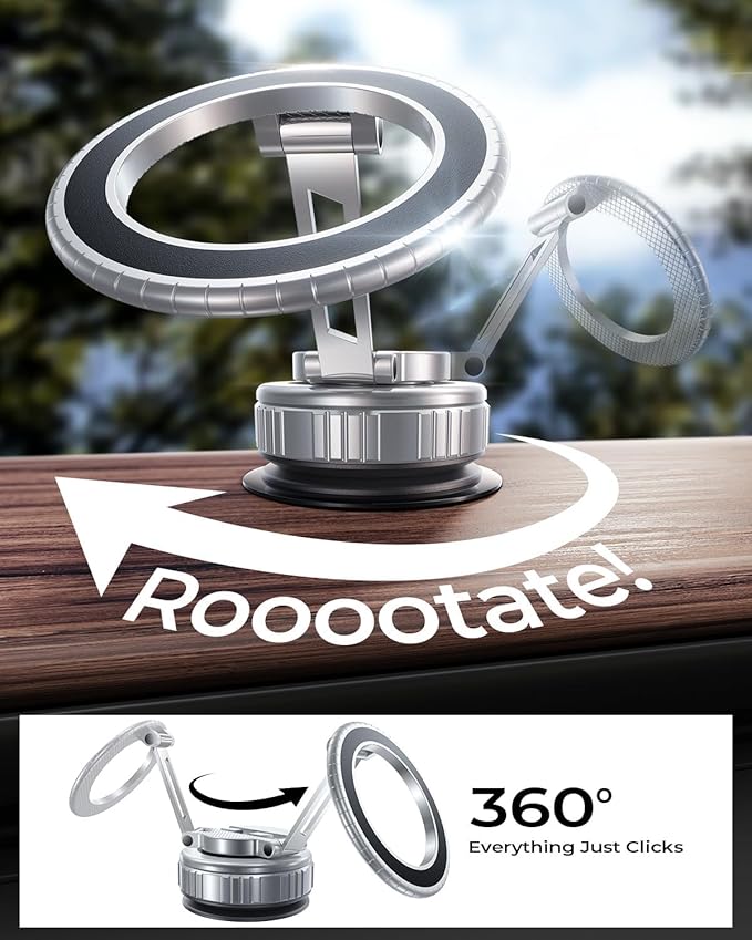 MRGLAS 2026 Upgraded 360° Rotation Vacuum Magnetic Phone Holder Stand,for Magsafe Suction Cup Phone Mount [109+LBS Strongest Suction & Magnetic] Adjustable Swivel Lock, for Your Car/Gym/Mirror/Kitchen