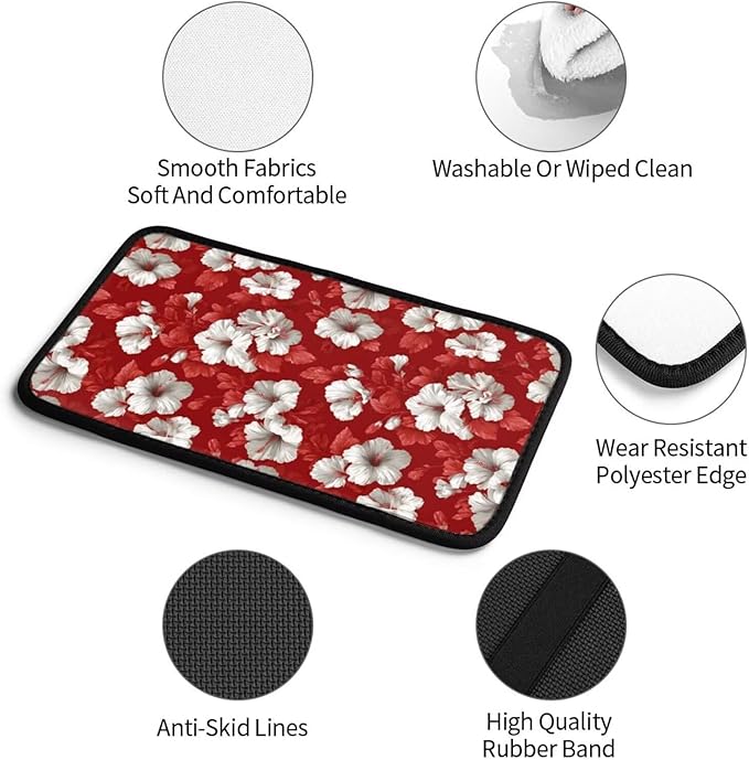 Red Hibiscus Center Console Armrest Cover Tropical Floral Middle Console Covers Seat Box Lid Protective Cover Cushion Pad SUV Van Sedans Truck Accessories Hawaiian Leaf Arm Rest Pads