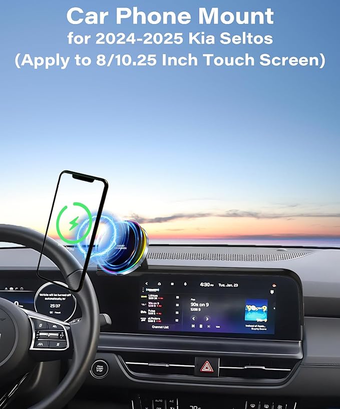 Car Phone Holder for Kia Seltos 2024 2025 Accessories Apply to 8/10.25 Inch Touchscreen 15W Fast Wireless Charger Screen Fixed Clip HandsFree Cell Phone Mount 360° Rotation