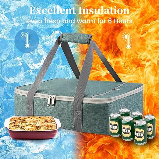 Bodaon Casserole Carriers for Hot or Cold Food, Fits 11"x15"Baking Dish, Portable Warmer for Travel,Insulated Casserole Carrier,Keep Warm Food Containers,Keeps Food Hot for Hours, Pioneer Woman, Green