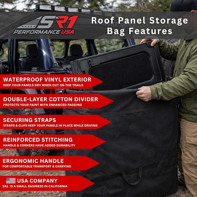 Jeep Freedom Top Hardtop Panel Storage Bag for 2007-2026 Wrangler JK JKU JL JLU and Gladiator JT - Padded Protective Carry Case 2-Door and 4-Door Sport, Sahara, Rubicon, Unlimited models (No Logo)